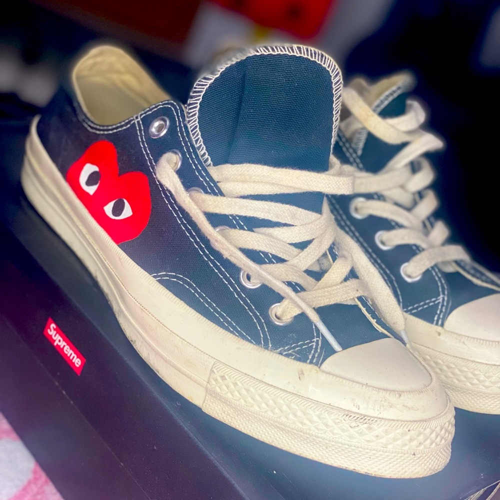 Converse x Comme des Garçons Play Chuck Taylor. 7 in men’s , 9 in women.